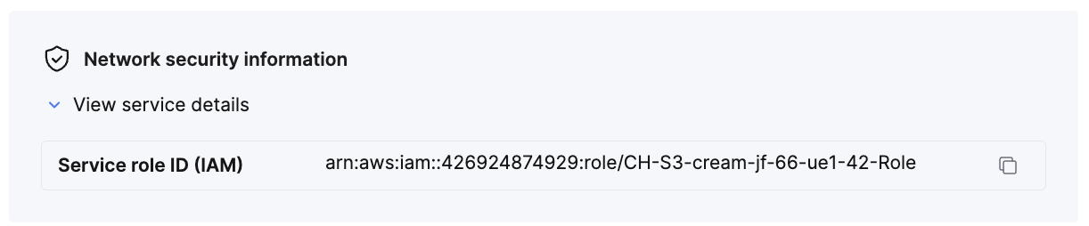 Получение ARN роли IAM сервиса ClickHouse
